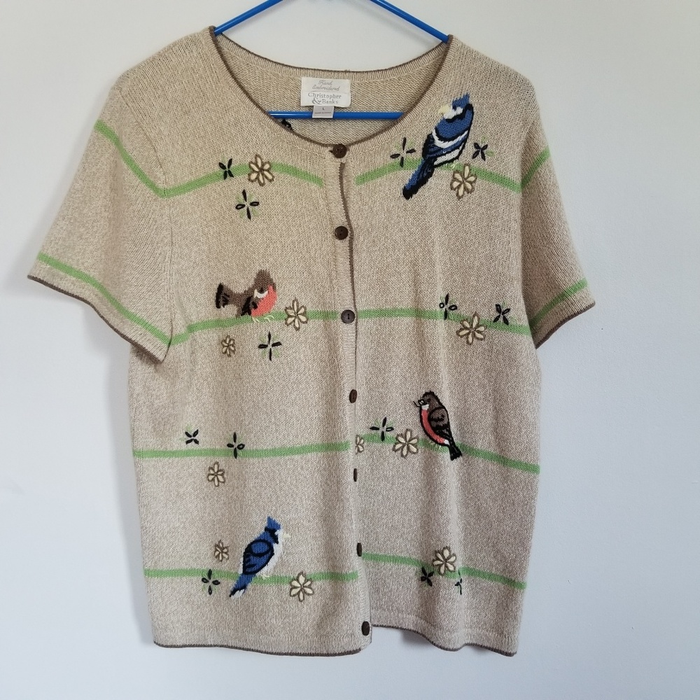 Christopher & Banks Embroidered Bird Sweater